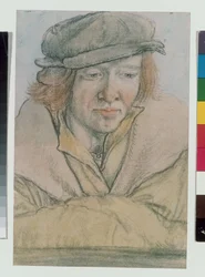 Retrato, de, um, homem jovem, desgastar, um, boné, (chalk, wash, und, bodycolour, ligado, paper)